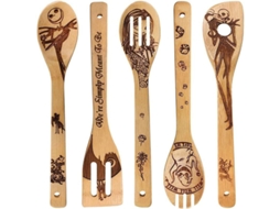 Conjunto de 5 colheres de madeira do Nightmare Before Christmas, padrão Jack Skellington | S/MARCA