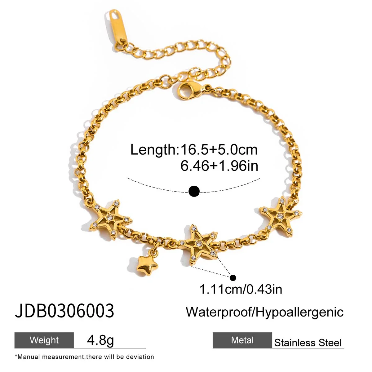 Pulseira De Corrente Vazada Com Design Em Strass E Aço Inoxidável Banhado A Ouro
