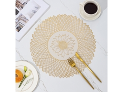Toalha De Mesa Em Metalizado De Luxo, Modelo Flor Santa Em Dourado E Branco, 4 Unidades