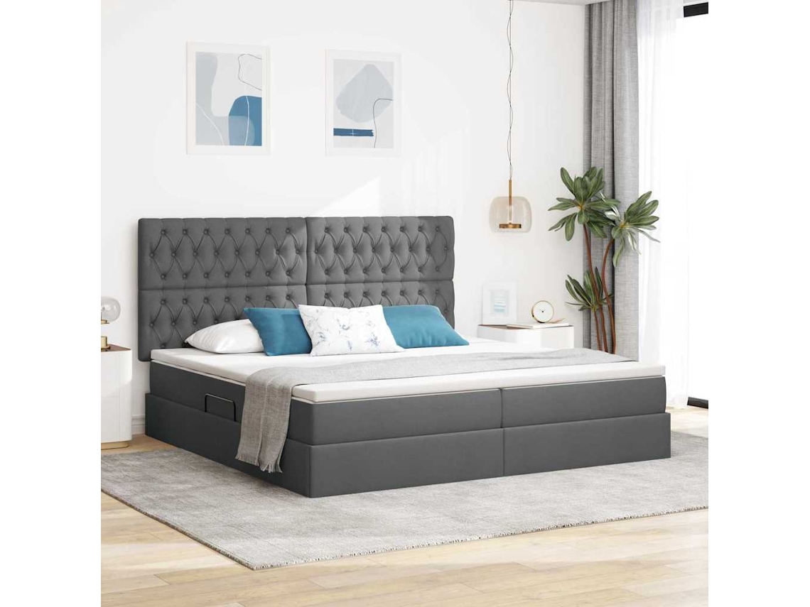 Vidaxl Cama De Armazenamento Led Com Colchão Cinzento-escuro