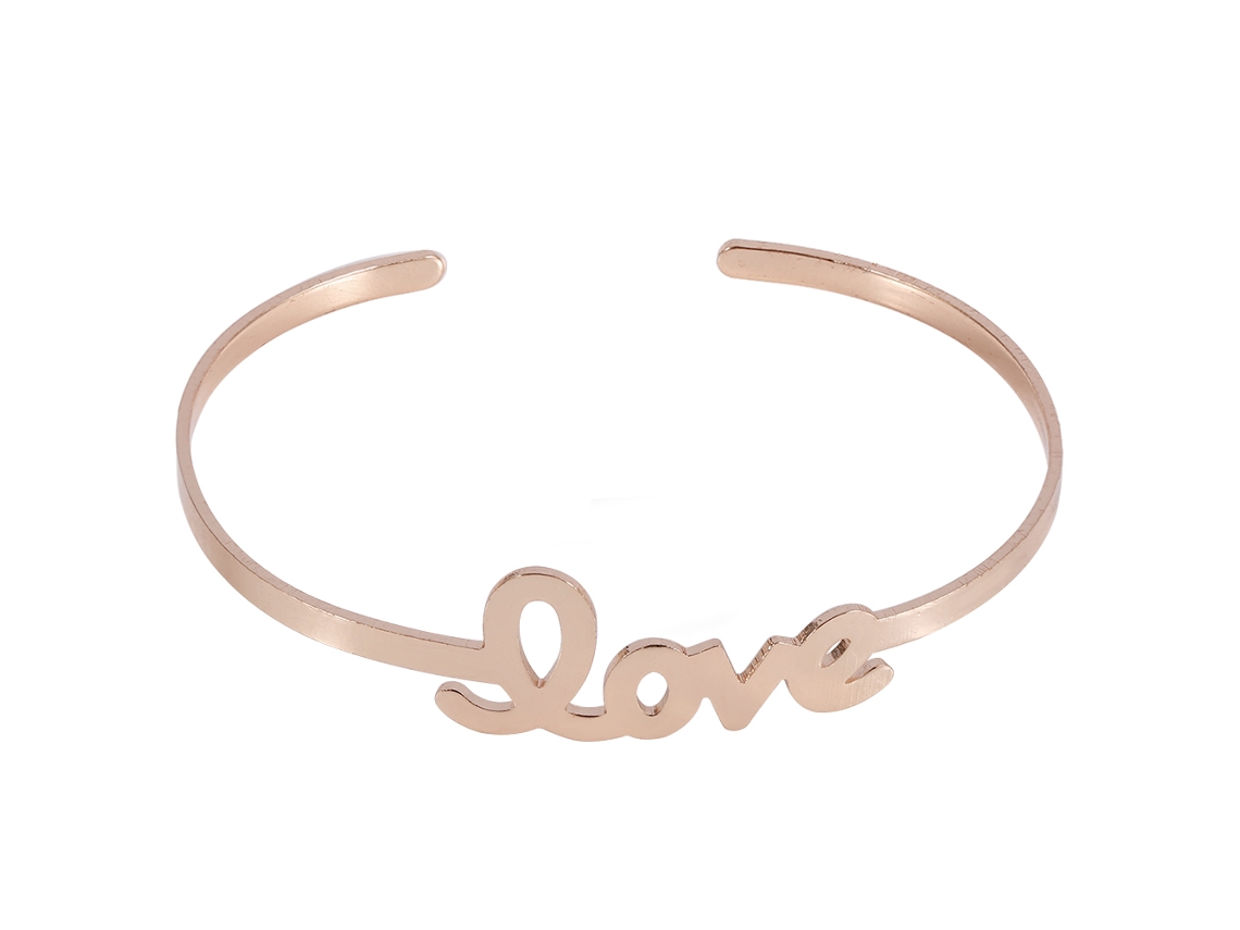 Pulseira Aberta Feminina Com Letras De Amor Platina De Cobre