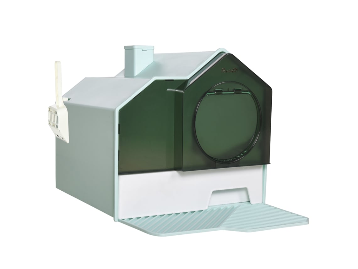 Caixa de Areia Fechada para Gatos com Bandeja Removível, Tapete e Pá, 47x45x42cm, Azul ESSÊNCIACASA