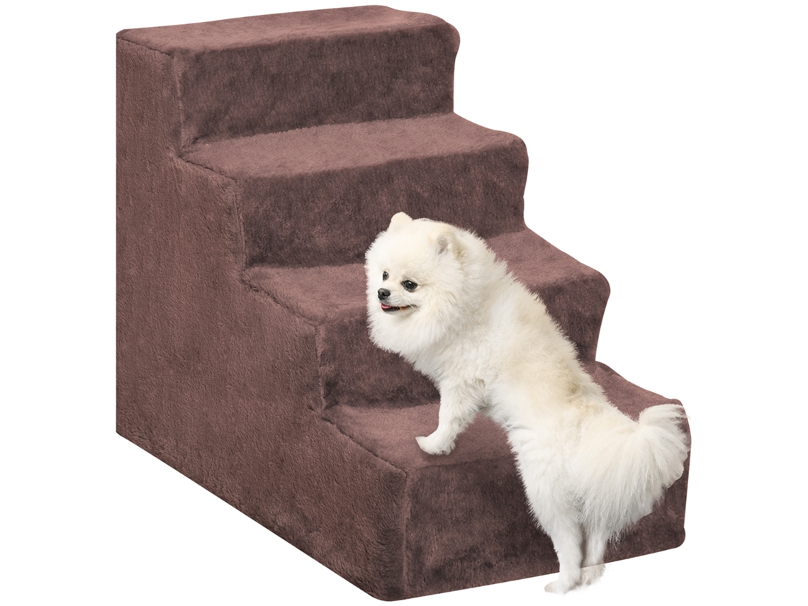 Escada para Cães com 4 Degraus, Tecido Aveludado, Removível e Lavável, 60x35x44 Cm Marrom | S/MARCA