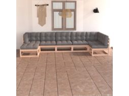 Vidaxl 7 Pcs Conjunto Lounge De Jardim C/ Almofadões Pinho Maciço