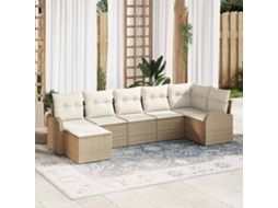 Vidaxl Conjunto de Sofás com Almofada 7 Pcs Bege Vime Pe