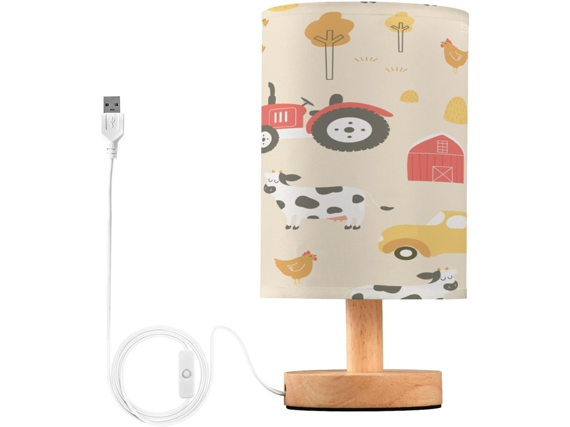 Luminária De Cabeceira Led Para Quarto, Luminária De Leitura Com Cúpula Tecido, Base De Madeira E Porta Usb Para Quarto