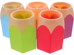 Conjunto de 5 porta-lápis de mesa genéricos em ABS para decoração de sala de aula, práticos e duráveis, com grande capacidade.