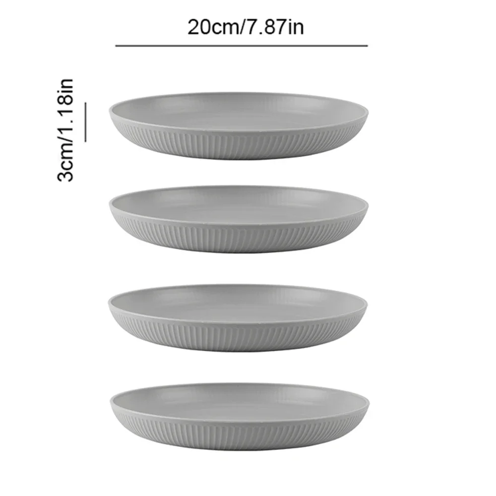 Pratos de Palha de Trigo Leves e Inquebráveis, Próprios para Lava louças e Micro ondas. MDUG (cinza, 4 Peças)