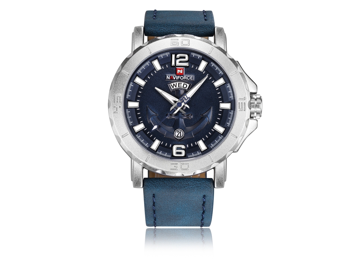 Relógio Masculino Naviforce Impermeável de Quartzo com Cinto Pu Branco Azul