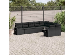 Vidaxl 9 Pcs Conjunto De Sofás P/ Jardim C/ Almofadões Vime Pe Preto