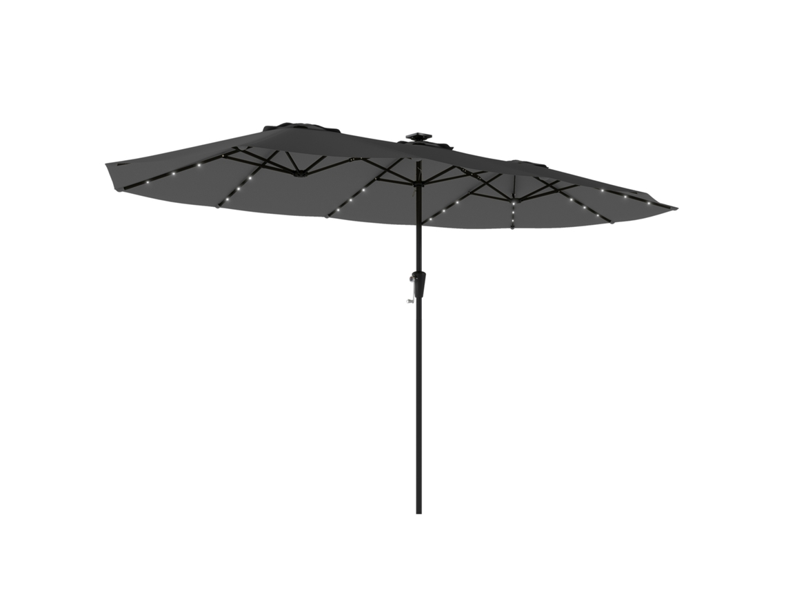Chapéu de sol duplo com 36 luzes LED solares, 4x2m, manivela, UPF50+, cinza escuro | S/MARCA