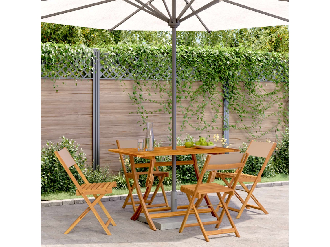 Cadeiras Jardim Dobráveis 4pcs Tecido/madeira Cinza Acastanhado Dkd Home Decor
