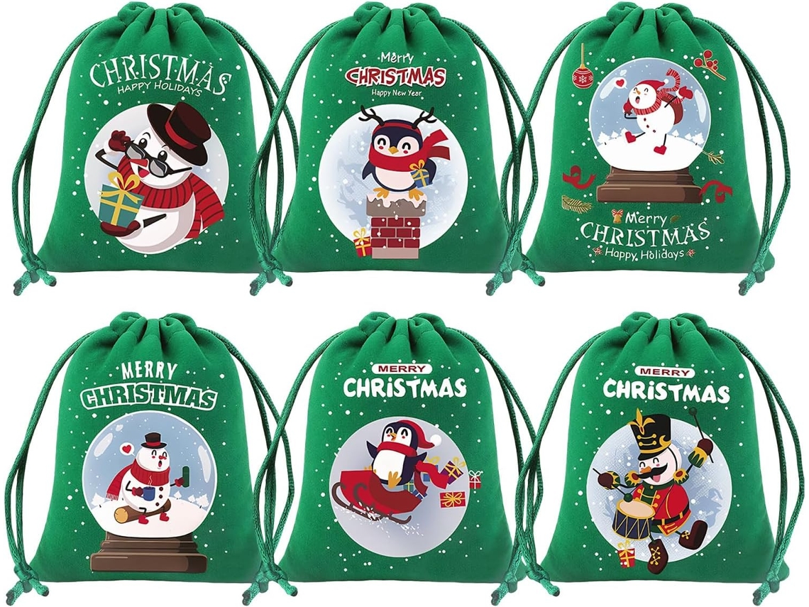 Sacolas De Presente De Natal Com Bolsos Reutilizáveis E Fecho, Pacote Com 6 Unidades.