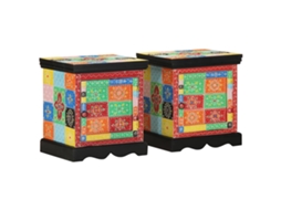 Vidaxl Mesa De Cabeceira 2 Pcs Multicor Madeira De Mangueira Maciça
