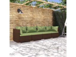 4 Pcs Conjunto Lounge Jardim C/ Almofadões Vime Pe Marrom Dkd Home Decor
