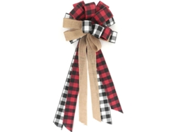 Lazo Decorativo Pendiente Para Árvore De Natal - Vermelho E Preto - Poliéster - Decoração De Porta
