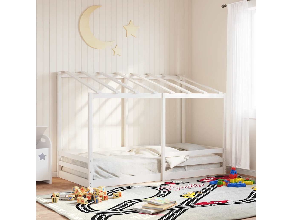 Vidaxl Cama Infantil Com Telhado 90x200 Cm Pinho Maciço Branco