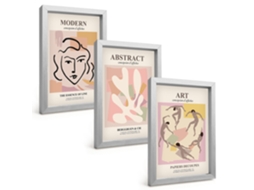 Um Conjunto De Imagens Decorativas Em Uma Molduraretratos Elegantes Em Tons Pastel Moldura Prateada Pinturas De Quarto Espelharte (3 Peças 20x30 Cm)