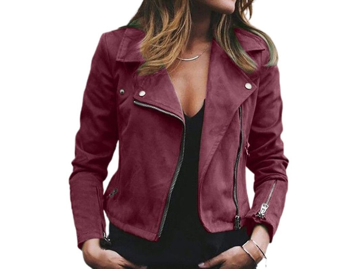 2026 jaqueta de Moto para Mulheres com Mangas Longas, Zíper Cropped, Colarinho de Lapela, Ajustada e Casual para Outono e Primavera