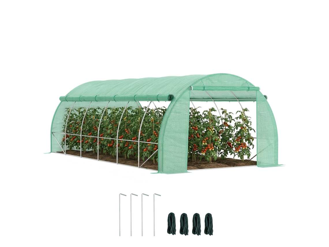 Estufa Túnel 18m² 4x3x2m com 12 Janelas e Porta, Aço Pe Verde