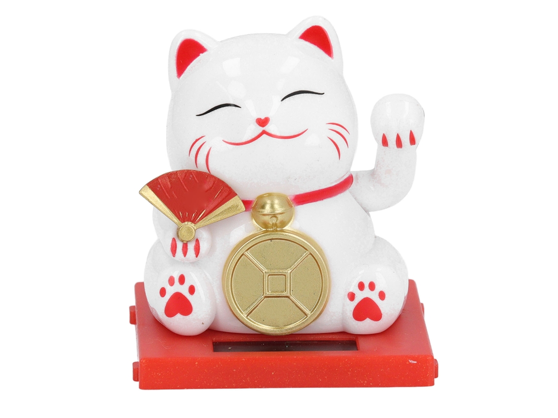2026 gato da Sorte Solar de 2 Polegadas com Caixa Transparente, Braço Móvel, Decoração para Lar, Escritório e Mesa, Branco