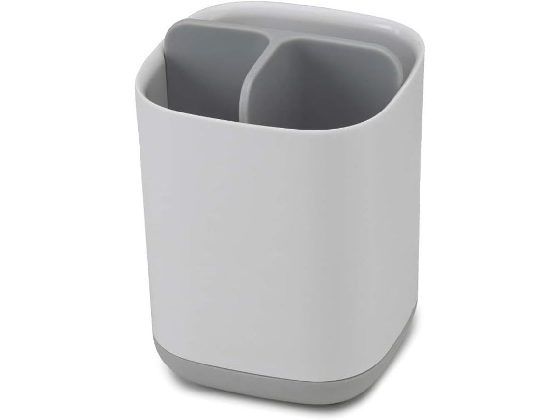 Portacepillos Baño Organizador Pequeño Gris Con 3 Compartimentos Y Base Antideslizante