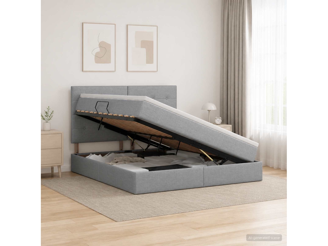 Vidaxl Cama Com Arrumação E Colchão Cinzento-claro 140 X 190 Cm Tecido