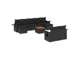 Conjunto de 10 Sofás de Jardim com Almofadões Vime Pe Preto MAISON EXCLUSIVE