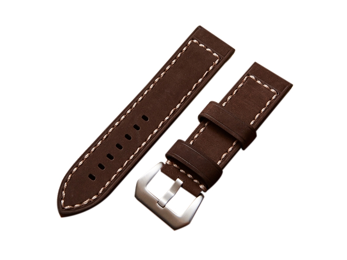 Correa De Reloj De Cuero Genuino Para Hombre, 20mm, Marrón Oscuro Plata, Reemplazo