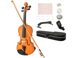 Conjunto de Violino de Madeira Maciça 4/4 para Adultos e Iniciantes com Estojo Leve e Portátil de 60 X 21 Cm Marrom Ge