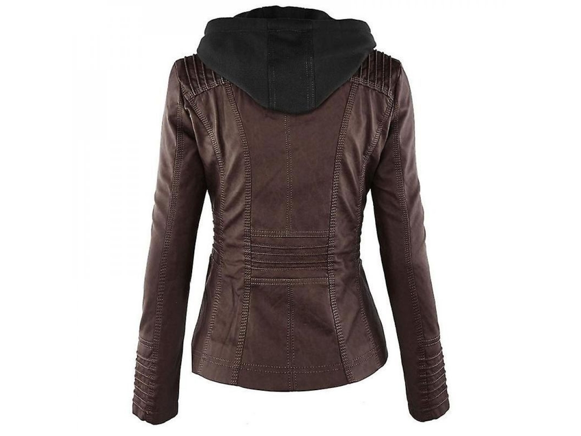 2026 chaqueta de Moto para Mulheres com Capuz de Couro Pu, Chaqueta de Moto, Casaco Externo Tbx L Café