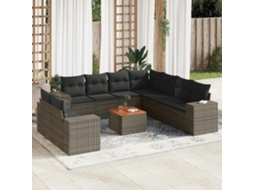 Vidaxl 10 Pcs Conjunto Sofás De Jardim C/ Almofadões Vime Pe Cinzento