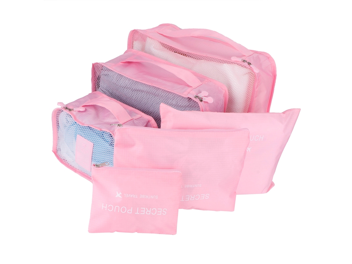 Conjunto de 6 sacolas de armazenamento para viagem organizador de embalagem mala nylon rosa S/MARCA