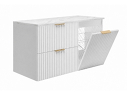Conjunto De Móveis De Casa De Banho Com Cesto E Tampo, Puxadores Dourados, Branco/mármore Bianco, 100 X 46 X 58,6 Cm