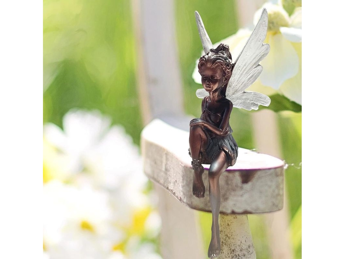 Figura De Elfo Jardim Sentinela Decorativa Resina Exterior 18cm Preto