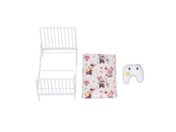 Primerox cama Miniatura 1:12 para Casinha de Bonecas com Moldura de Metal Padrão Coelho Branco