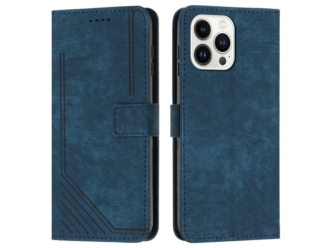 Capa Em Couro Pu Para Apple Iphone 16 Pro Safira