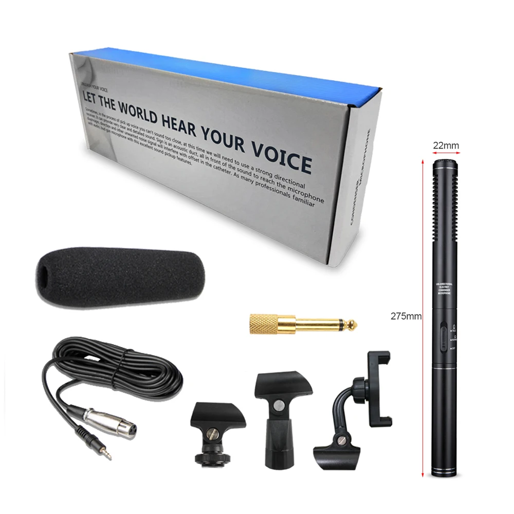 Microfone de Mão para Entrevistas , Microfone Condensador Cardióide Tipo Shotgun. MDUG (275 Mm)