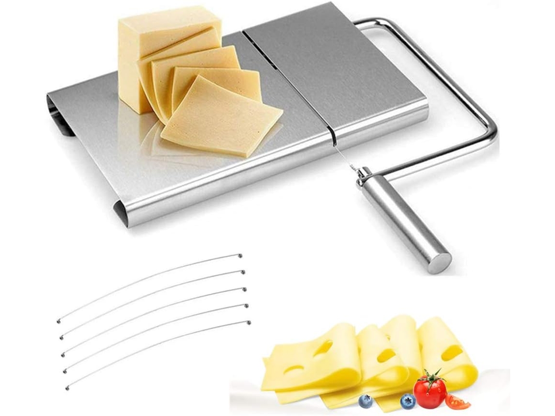 Ralador De Queijo Em Aço Inoxidável Com Tábua E 5 Fios, Cortador De Fio Para Queijos Semiduros, Manteiga E Linguiças, Utensílio De Cozinha Essencial