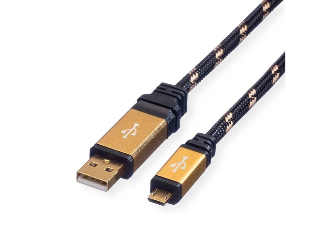 Cabo ROLINE GOLD (USB-A e Micro USB - 0.8m - Preto)
