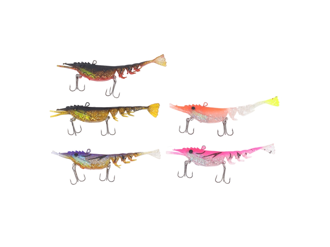 Iscas de Pesca Soft Multiuso 5pcs com Anzóis de Aço Carbono