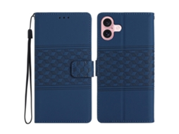 Capa Em Couro Pu Para Apple Iphone 16 Plus, Azul