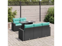 Vidaxl 6 Pcs Conjunto Sofás Jardim C/ Almofadões Vime Pe/acácia Preto