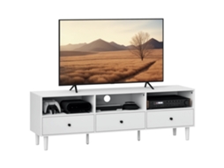 Cômoda para Tv,suporte para Tv de Até 75 Polegadas,3 Compartimentos Abertos,3 Gavetas,aglomerado,branco BTFORUS
