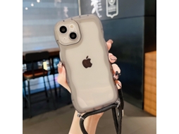 Capa Para Iphone 17 Air Preta Com Estampa De Ondas, Alça Transversal Transparente.