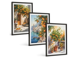 Composição De Quadros Na Parede Paisagens Cítricas Pintadas Moldura Preta Imagens Para Um Quarto Infantil Espelharte (3 Piezas De 40x60 Cm)