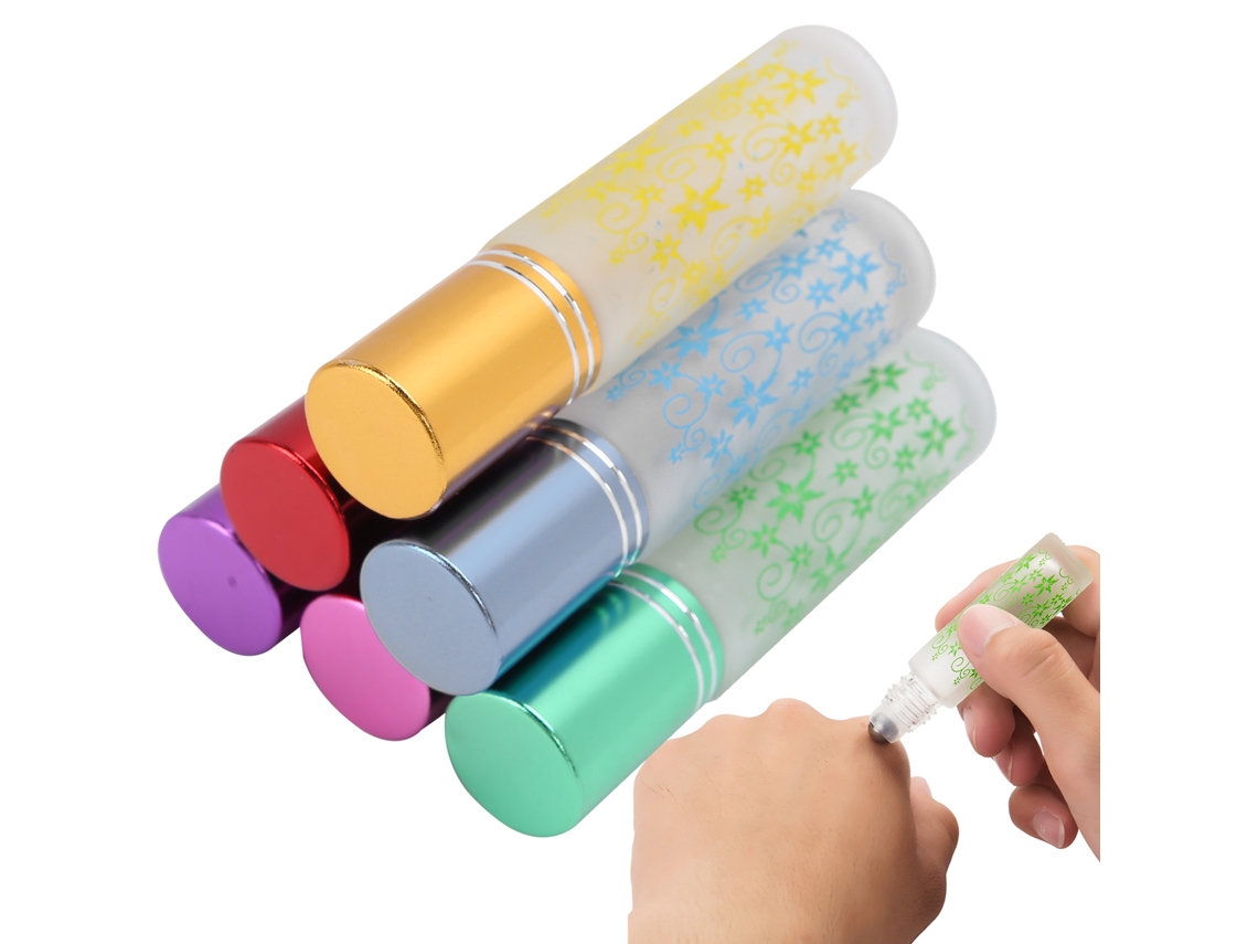 Set De 6 Roll-ons De Óleo Essencial Anti-fugas 10ml Vidro Resistente A Uv Tampa De Alumínio