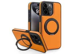 Suporte Casa Para Iphone 14 Pro Pele Sintética Magnética Laranja