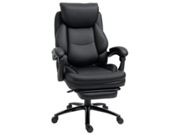 Cadeira Escritório Ergonómica Altura Ajustável Encosto Inclinável 130° Basculante Apoio Pés Retrátil Aço 73x66x112 118cm Preto HARLANV1