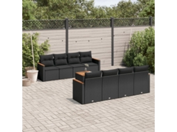 Vidaxl 9 Pcs Conjunto De Sofás P/ Jardim C/ Almofadões Vime Pe Preto